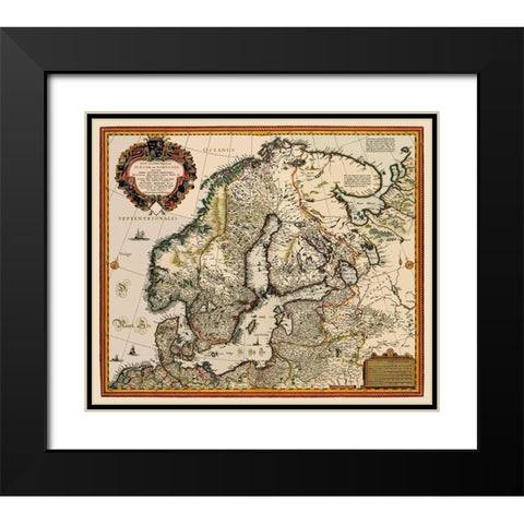 Scandinavia - Visscher 1656 Black Modern Wood Framed Art Print with Double Matting by Visscher
