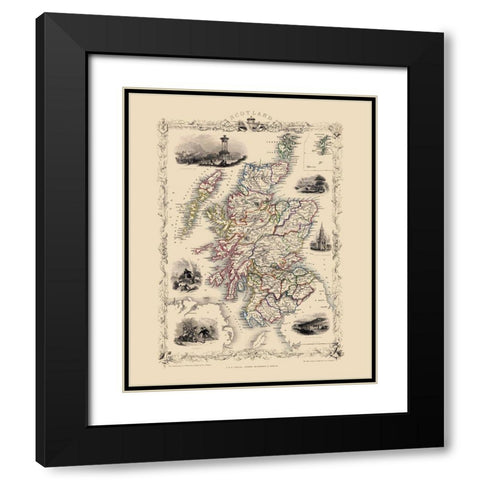Great Britain Scotland - Tallis 1851 Black Modern Wood Framed Art Print with Double Matting by Tallis