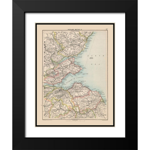 Southeast Scotland - Bartholomew 1892 Black Modern Wood Framed Art Print with Double Matting by Bartholomew