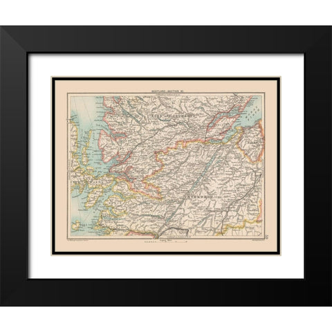 Highlands Scotland - Bartholomew 1892 Black Modern Wood Framed Art Print with Double Matting by Bartholomew