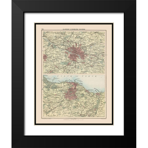 Glasgow Edinburgh Scotland - Bartholomew 1892 Black Modern Wood Framed Art Print with Double Matting by Bartholomew
