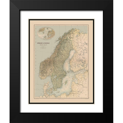 Europe Sweden Norway - Black 1867 Black Modern Wood Framed Art Print with Double Matting by Black