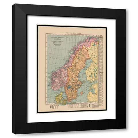 Europe Sweden Norway Denmark - Hammond 1910 Black Modern Wood Framed Art Print with Double Matting by Hammond