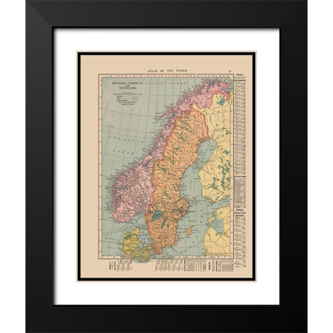 Europe Sweden Norway Denmark - Hammond 1910 Black Modern Wood Framed Art Print with Double Matting by Hammond