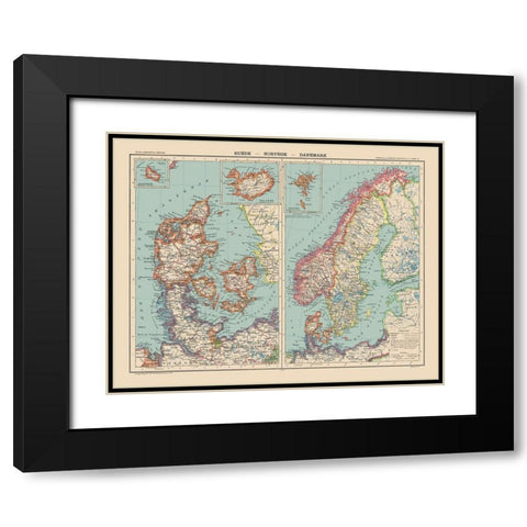 Europe Sweden Norway Denmark - Schrader 1908 Black Modern Wood Framed Art Print with Double Matting by Schrader