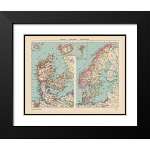 Europe Sweden Norway Denmark - Schrader 1908 Black Modern Wood Framed Art Print with Double Matting by Schrader