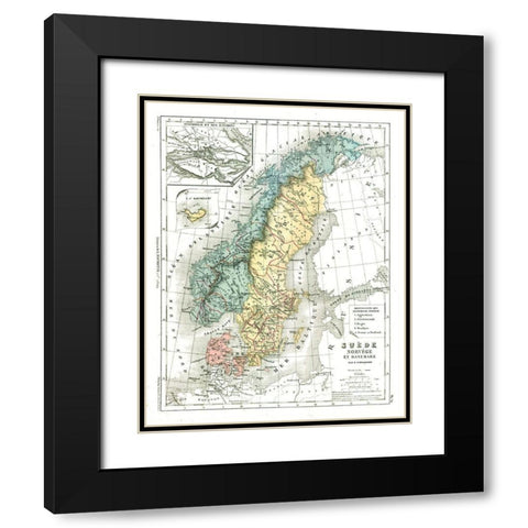 Europe Sweden Norway Denmark - Cortambert 1880 Black Modern Wood Framed Art Print with Double Matting by Cortambert