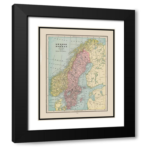 Europe Sweden Norway - Cram 1892 Black Modern Wood Framed Art Print with Double Matting by Cram