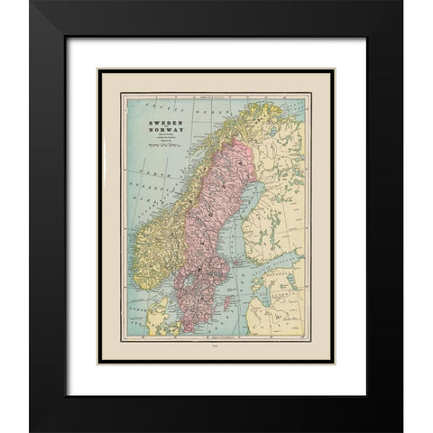 Europe Sweden Norway - Cram 1892 Black Modern Wood Framed Art Print with Double Matting by Cram