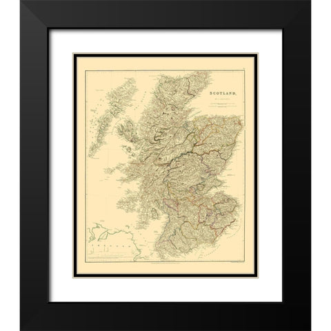 Scotland - Arrowsmith 1834 Black Modern Wood Framed Art Print with Double Matting by Arrowsmith