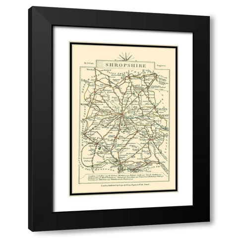 Shropshire County England - Cary 1792 Black Modern Wood Framed Art Print with Double Matting by Cary