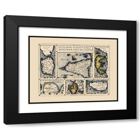 Mediterranean - Ortelius 1587 Black Modern Wood Framed Art Print with Double Matting by Ortelius