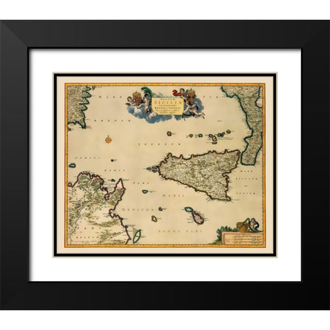 Sicily Italy - Visscher 1681 Black Modern Wood Framed Art Print with Double Matting by Visscher