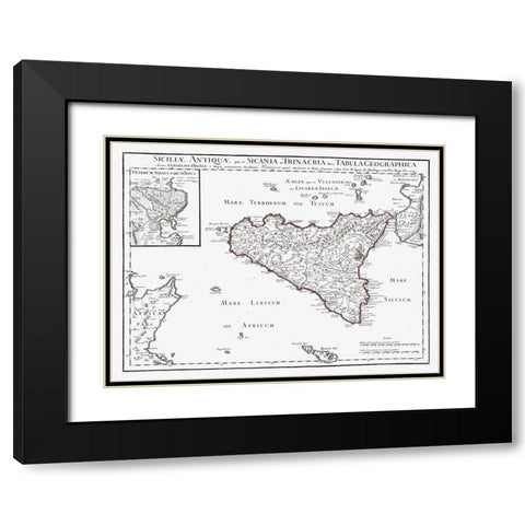 Europe Ancient Sicily Italy - De Lisle 1731 Black Modern Wood Framed Art Print with Double Matting by De L''isle