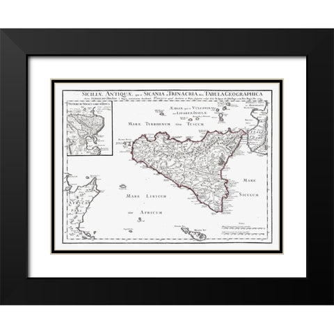 Europe Ancient Sicily Italy - De Lisle 1731 Black Modern Wood Framed Art Print with Double Matting by De L''isle