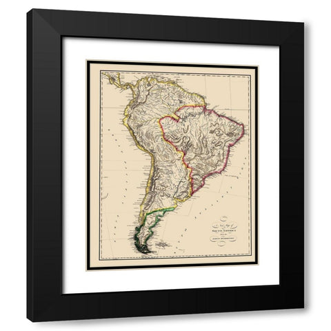 South America - Lewis 1817 Black Modern Wood Framed Art Print with Double Matting by Lewis