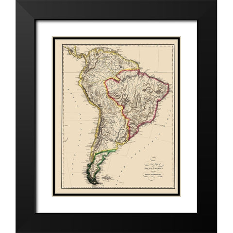 South America - Lewis 1817 Black Modern Wood Framed Art Print with Double Matting by Lewis