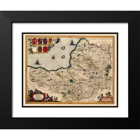 Somerset County England - Jansson 1646 Black Modern Wood Framed Art Print with Double Matting by Jansson