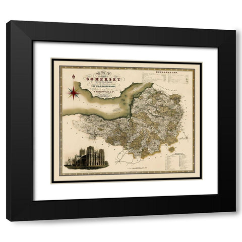Somerset County England - Greenwood 1820 Black Modern Wood Framed Art Print with Double Matting by Greenwood