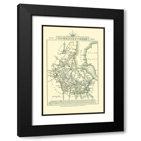 Somersetshire County England - Cary 1792 Black Modern Wood Framed Art Print with Double Matting by Cary