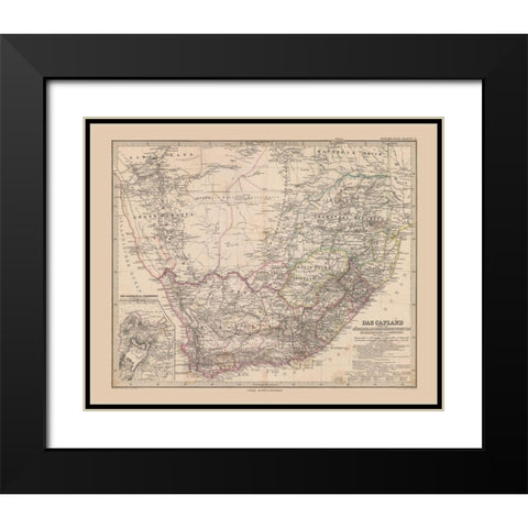 South Africa - Stieler 1885 Black Modern Wood Framed Art Print with Double Matting by Stieler