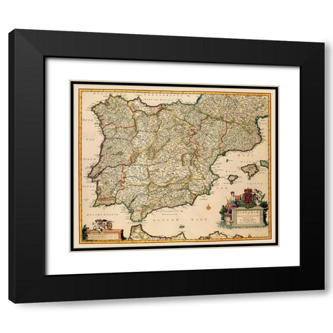 Spain Portugal - Visscher 1681 Black Modern Wood Framed Art Print with Double Matting by Visscher
