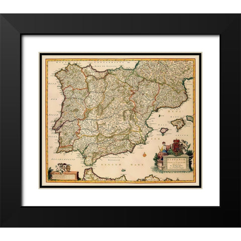 Spain Portugal - Visscher 1681 Black Modern Wood Framed Art Print with Double Matting by Visscher