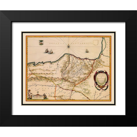 Europe Spain France Coast - Blaeu 1662 Black Modern Wood Framed Art Print with Double Matting by Blaeu