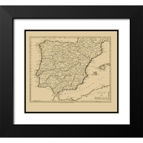 Spain Portugal - Thomas 1812 Black Modern Wood Framed Art Print with Double Matting by Thomas