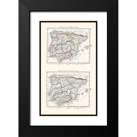 Spain Portugal - Arrowsmith 1828 Black Modern Wood Framed Art Print with Double Matting by Arrowsmith