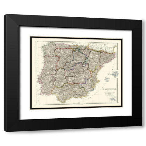 Spain Portugal - Arrowsmith 1832 Black Modern Wood Framed Art Print with Double Matting by Arrowsmith