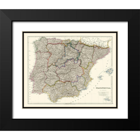 Spain Portugal - Arrowsmith 1832 Black Modern Wood Framed Art Print with Double Matting by Arrowsmith