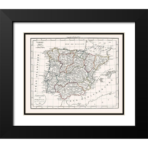 Spain Portugal - Delamarche 1823 Black Modern Wood Framed Art Print with Double Matting by Delamarche