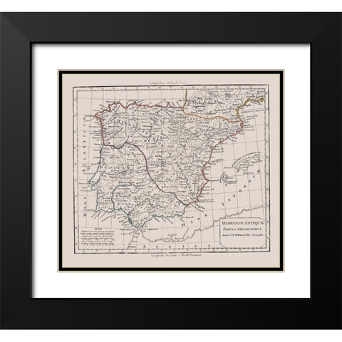 Spain Portugal - Delamarche 1790 Black Modern Wood Framed Art Print with Double Matting by Delamarche
