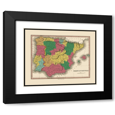 Spain Portugal - Finley 1833 Black Modern Wood Framed Art Print with Double Matting by Finley