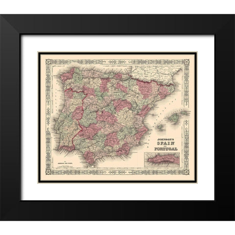 Spain Portugal - Johnson 1854 Black Modern Wood Framed Art Print with Double Matting by Johnson