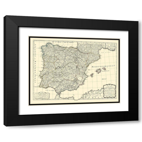 Kingdoms Spain Portugal - Sayer 1790 Black Modern Wood Framed Art Print with Double Matting by Sayer