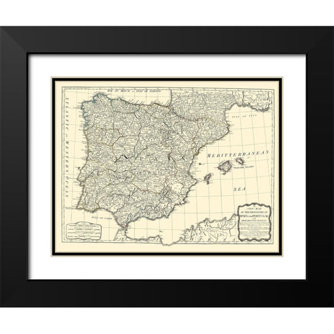 Kingdoms Spain Portugal - Sayer 1790 Black Modern Wood Framed Art Print with Double Matting by Sayer