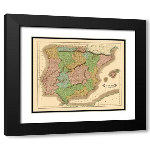 Spain Portugal - Hamilton 1831 Black Modern Wood Framed Art Print with Double Matting by Hamilton