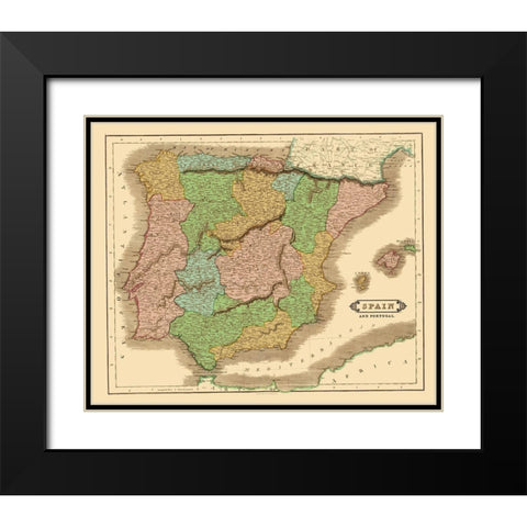 Spain Portugal - Hamilton 1831 Black Modern Wood Framed Art Print with Double Matting by Hamilton