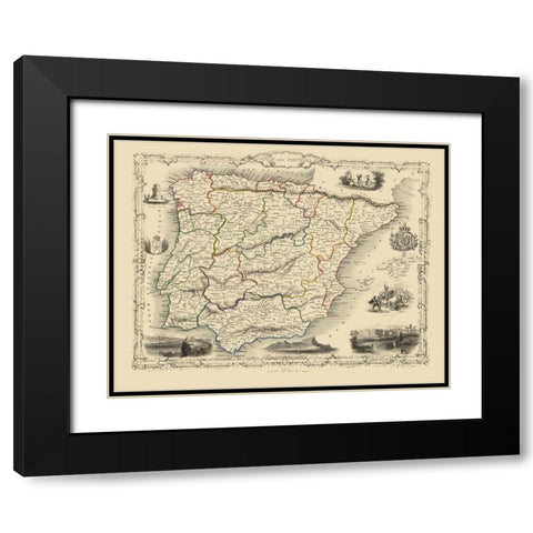 Spain Portugal - Martin 1851 Black Modern Wood Framed Art Print with Double Matting by Martin