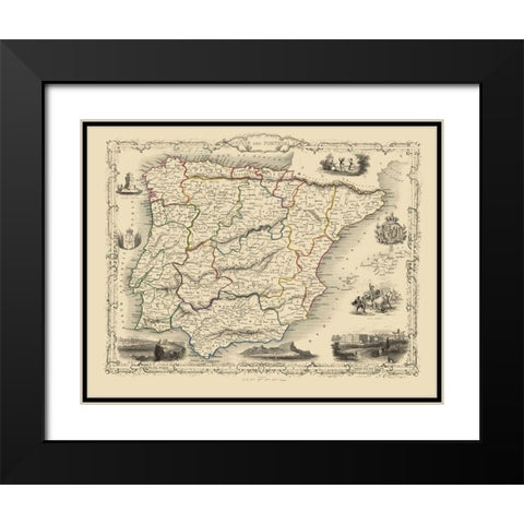 Spain Portugal - Martin 1851 Black Modern Wood Framed Art Print with Double Matting by Martin
