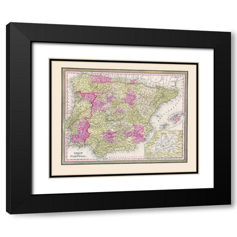 Spain Portugal - Cowperthwait 1850 Black Modern Wood Framed Art Print with Double Matting by Cowperthwait