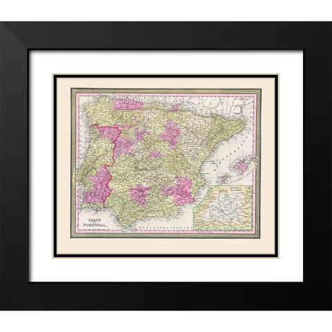 Spain Portugal - Cowperthwait 1850 Black Modern Wood Framed Art Print with Double Matting by Cowperthwait