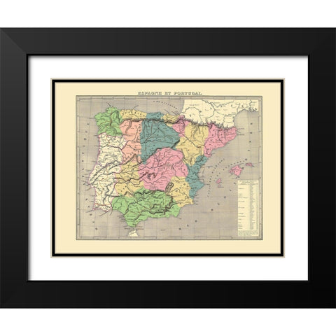 Spain Portugal - Goujon 1838 Black Modern Wood Framed Art Print with Double Matting by Goujon
