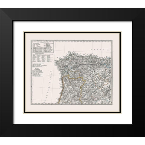 Spain Portugal - Perthes 1865 Black Modern Wood Framed Art Print with Double Matting by Perthes