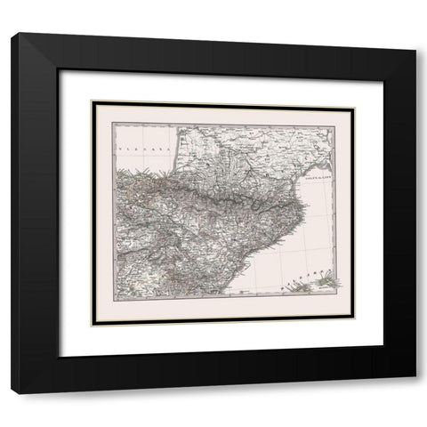 Northeast Spain Portugal - Perthes 1865 Black Modern Wood Framed Art Print with Double Matting by Perthes