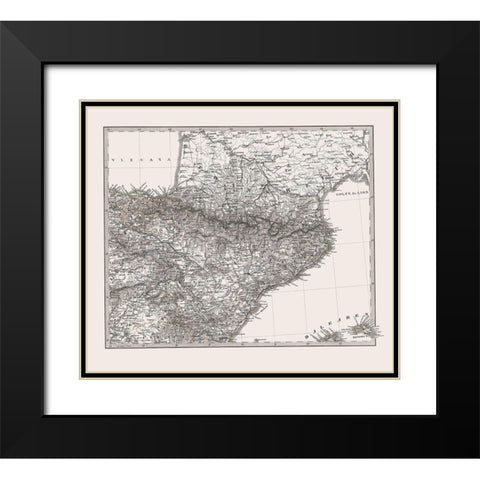 Northeast Spain Portugal - Perthes 1865 Black Modern Wood Framed Art Print with Double Matting by Perthes