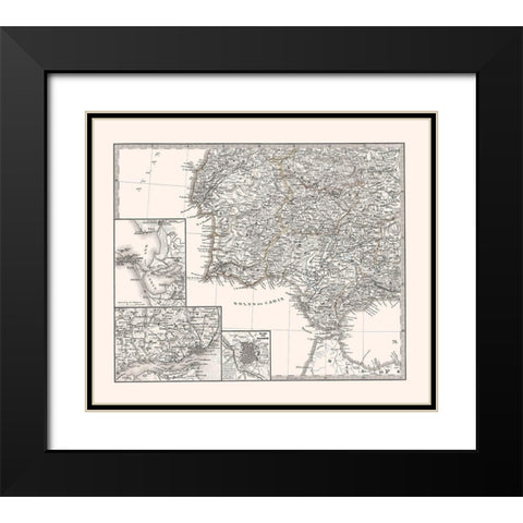 Southwest Spain Portugal - Perthes 1865 Black Modern Wood Framed Art Print with Double Matting by Perthes