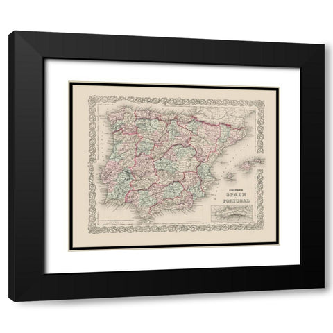 Spain Portugal - Colton 1886 Black Modern Wood Framed Art Print with Double Matting by Colton